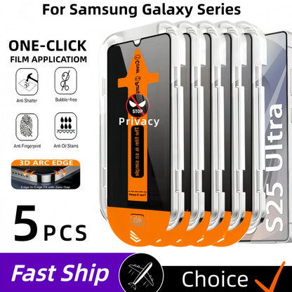 1-5Pcs Dust Free Easy Install Privacy Screen Protector For Samsung Galaxy S26 Ultra S25 Edge S23 S24 S21 S22 Plus Tempered Glass