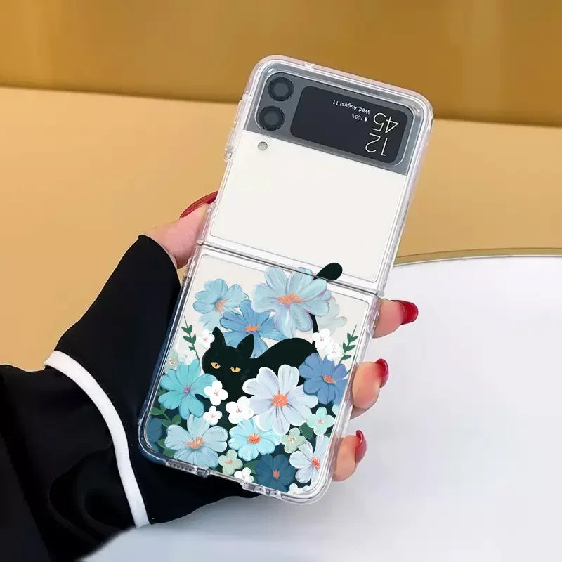 Retro Painting Van-Gogh Black Cat Case for Samsung Galaxy Z Flip 6 ZFlip7 Transaprent Cover for Samsung ZFlip 8 5 4 3 Fundas