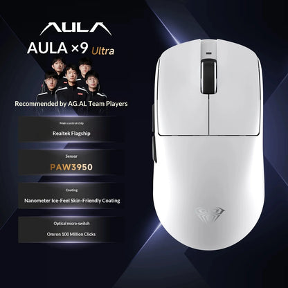 AULA X9 Max Ultra Gaming Mouse Wireless Tri Mode Lightweight Dual 8KHz 500mAh PAW3950 Ergonomic Esports Mouse Gaming Accessories