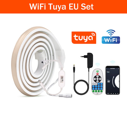 Tuya Wifi Smart LED Strip Light 12V 24V Dimmable Flexible COB LED Tape 320LED High Linear Light Waterproof COB Led Light 0.5-15m