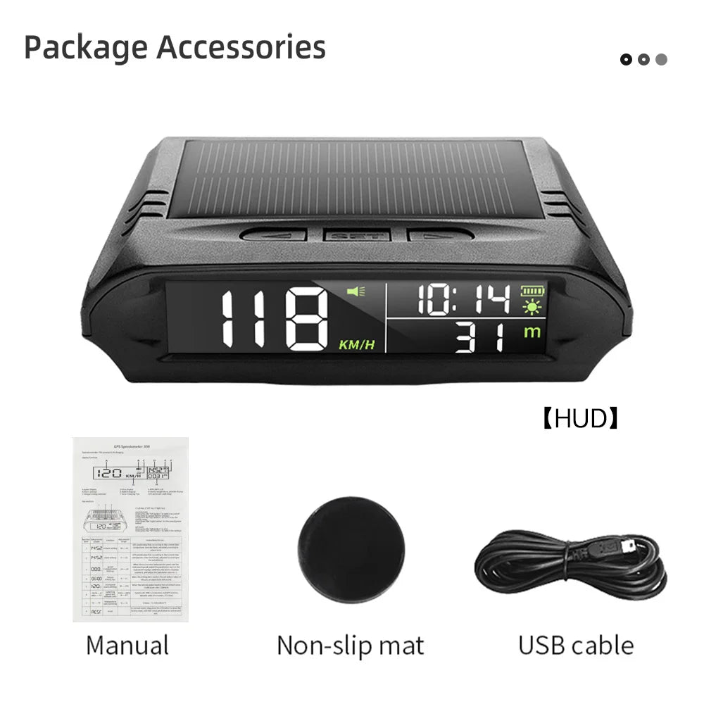 GPS Head Up Display Solar Digital Car Speedometer With Temperature/Altitude Over-Speed Fatigued Driving Reminder