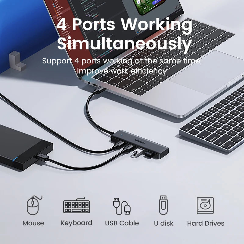 UGREEN USB 3.0 HUB 4 Ports USB-C HUB Slim for Mouse Keyboard Compatible with MacBook Pro Air Laptop Desktop PC Xbox PS5 Splitter