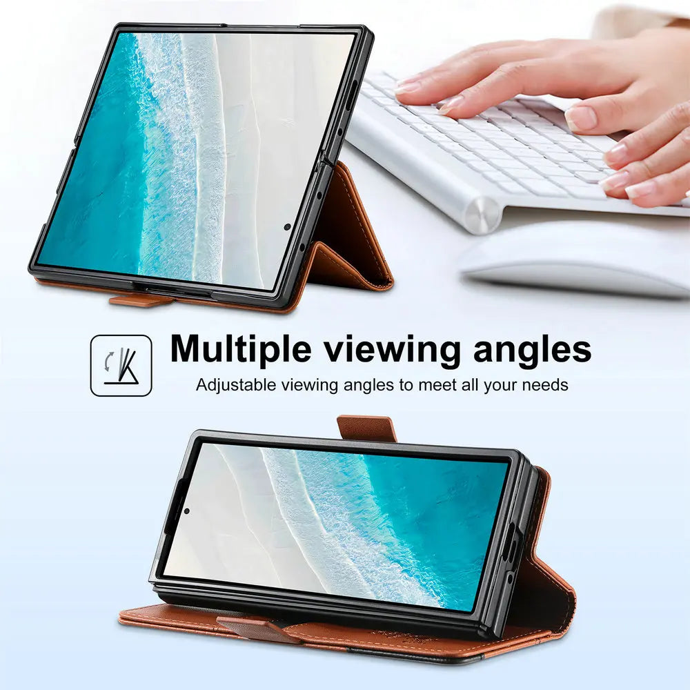 Luxury Leather Wallet Cover for Samsung Galaxy Z Fold 7 5G 2025 Flip Case Magnetic Book Business ZFold 3 4 5 6 Fold7 RFID Cover