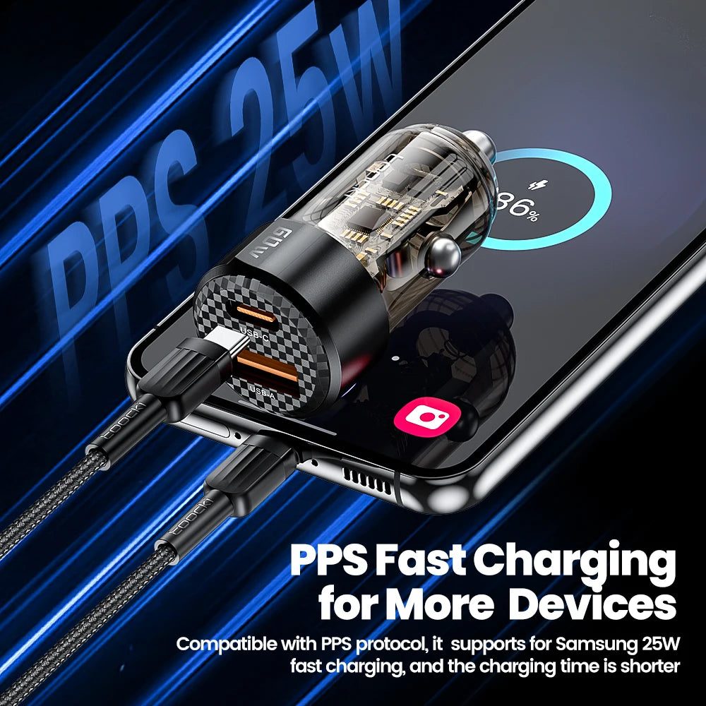 Toocki PD30W+QC30W USB C+A Car Charger Fast Charging Type C Car Charger Super charge USB Charger For iPhone 16/15 Samsung S24