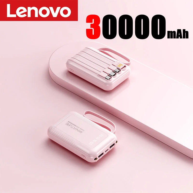 Lenovo Mini 500000mah Powerbank Super Fast Charging Led Digital Display 4 In 1 Built In Cables Power Bank For Iphone Samsung
