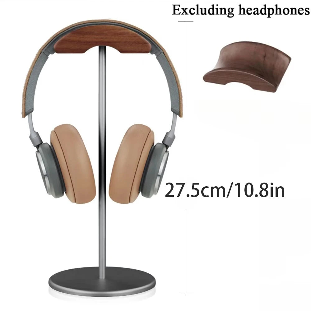 Black Walnut Wood & Aluminum Headphone Stand Nature Walnut Gaming Headset Holder with Solid Metal Base for Table Desk Display