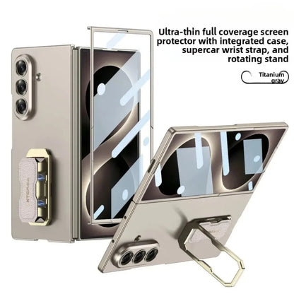 Wristband Bracket Holder Kickstand Phone Case with Front Tempered Glass Film for Samsung Galaxy Z Fold 8 Ultra 7 Fold8 Fold7 5G