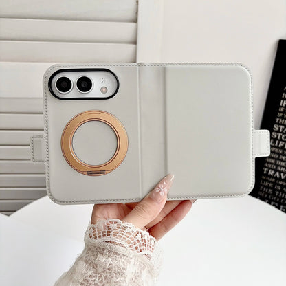 Invisible Support Bracket Card Holder Bag Phone Case For iPhone Duo 18 Fold 360 Degree Rotating Bracket Leather Wallet Cover