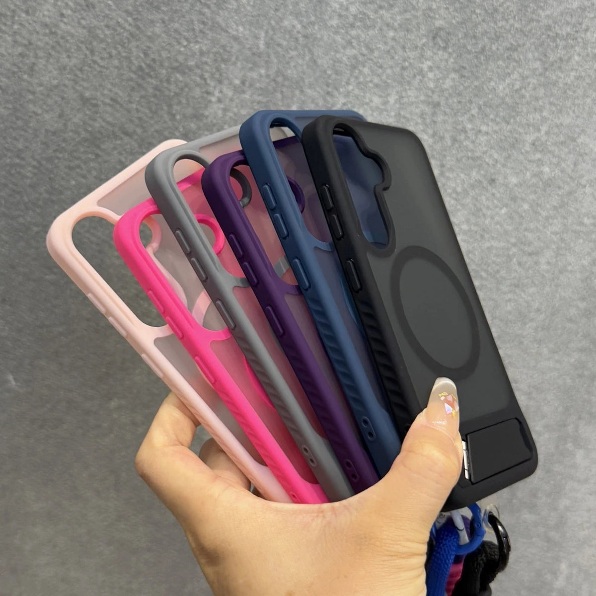 Business Matte Translucent Invisible Bracket Magnetic Case for Samsung Galaxy S26 S25 S24 S23 Ultra Plus FE Wrist Strap Cover