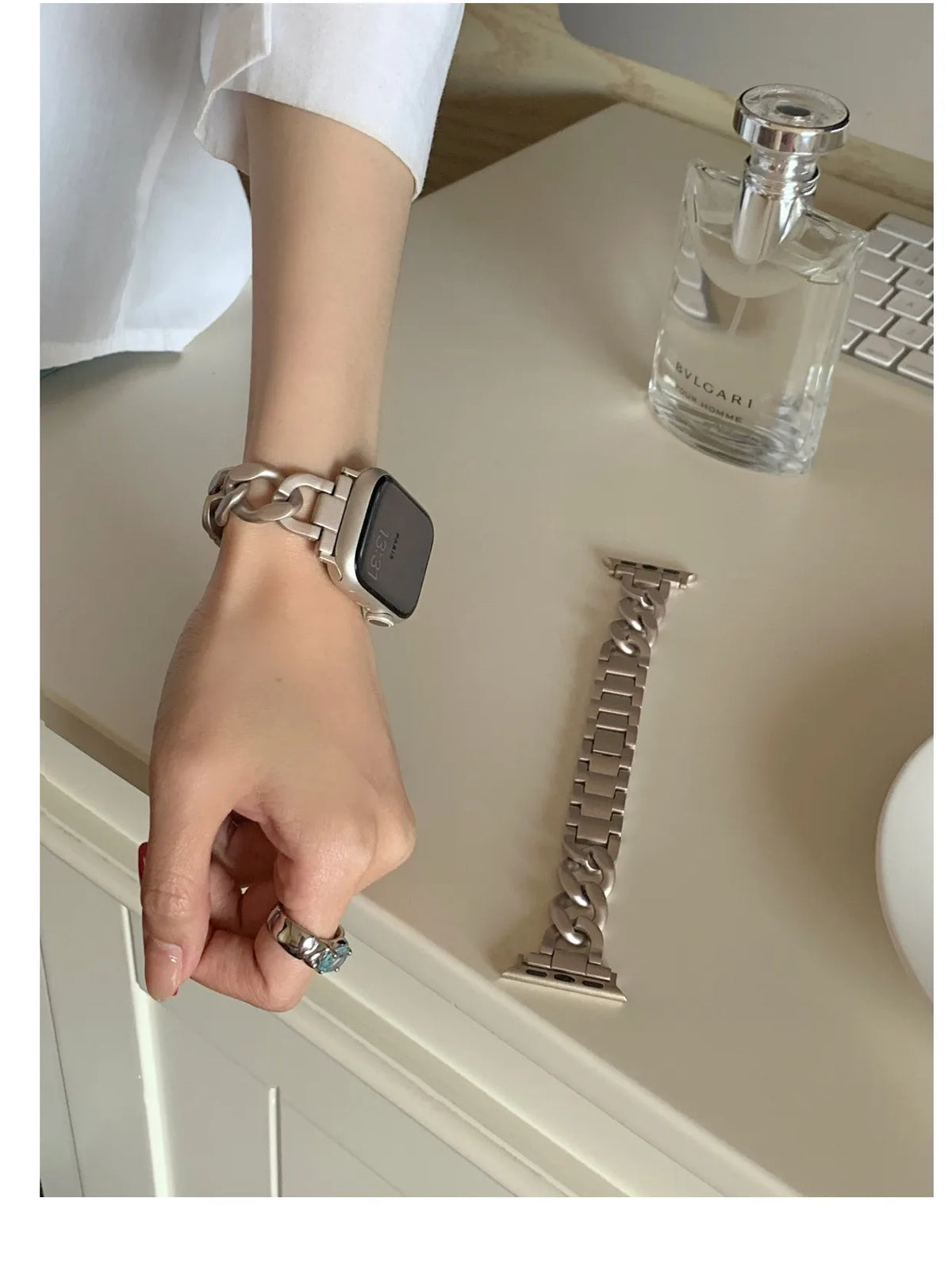 Luxury Metal Chain Strap for Apple Watch Band 45mm 44 49 38 40 41 42mm Stainless Steel Women Bracelet for iWatch 9 8 7 SE 6 5 4