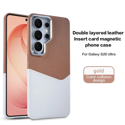 Card Slot Holder Linen Leather MagSafe Phone Case For Samsung S26Ultra S25Ultra S24U Magnetic Wireless Charging Shockproof Cover
