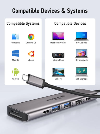 Lemorele 7-in-1 USB HUB Docking Station USB-C Hub HDMI 4K 60Hz USB 3.0 Adapter PD100W Charge For MacBook Pro Laptop Accessories