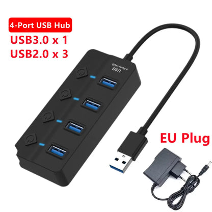 USB 3.0 Hub USB Hub 3.0 Multi USB Splitter 3 Hab Use Power Adapter 4 Port Multiple Expander 3.0 2.0 USB Hub with Switch for PC