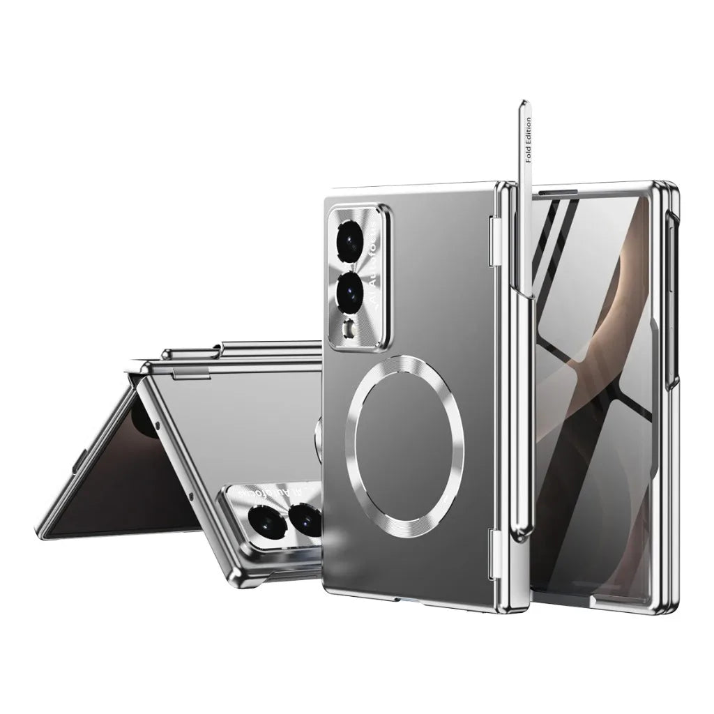for Magsafe Magnetic Plating Hinge Protection Phone Case With Front Screen Tempered Film For Samsung Galaxy Z Fold 8 Ultra 7 6