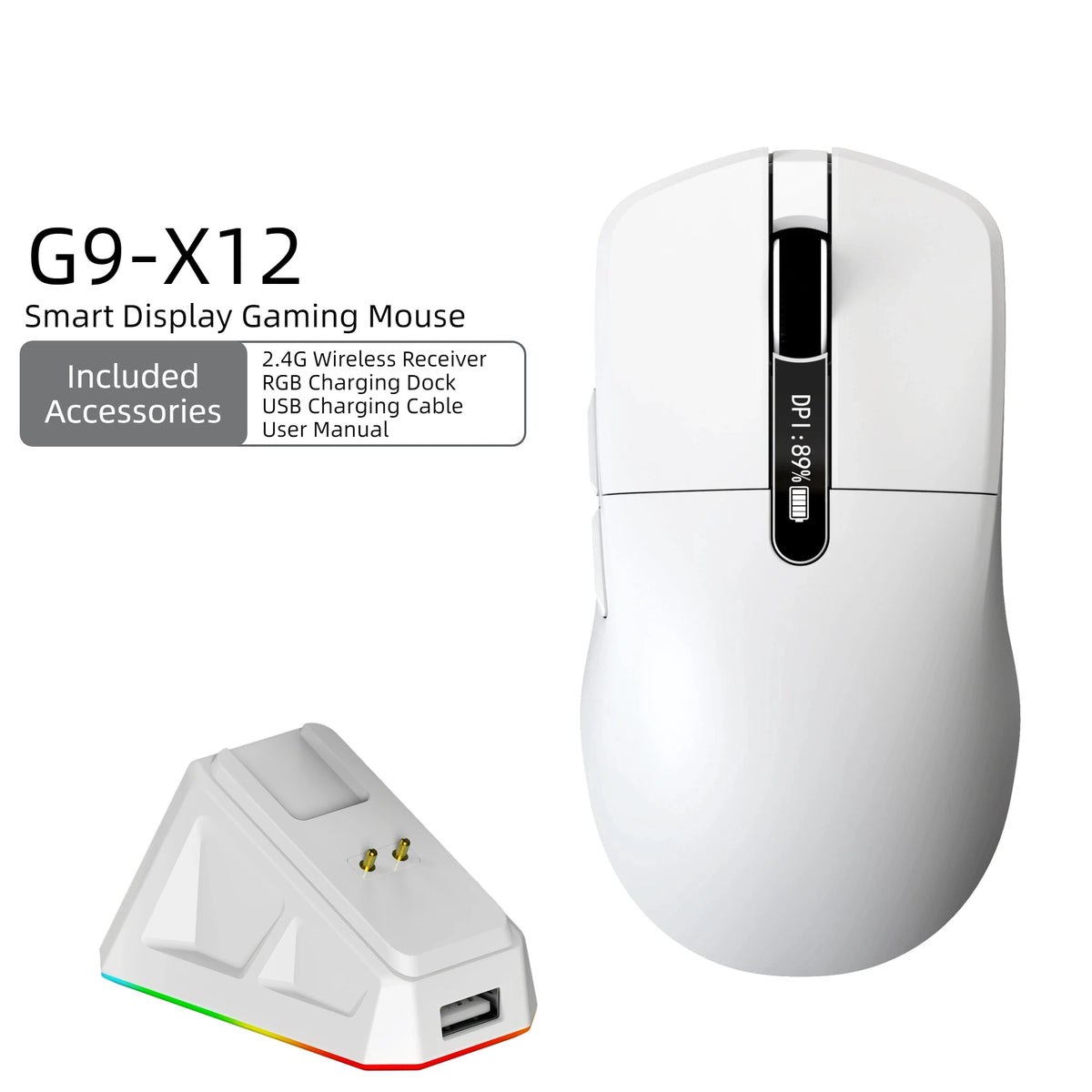 59g/64g Lightweight Wireless Gaming Mouse 12000DPI PAW3311 Triple Mode RGB Magnetic Charging Dock LED Display Rechargeable Gaming Mice