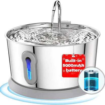 Battery Operated Cat Water Fountain, Wireless 4L/135oz Stainless Steel Dog Cordless Water Dispenser Motion Sensor Quiet Pump
