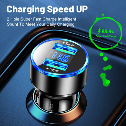 240W Car Charger Dual USB Ports 120W Super Fast Charging with Digital Display Quick Charging Adapter for IPhone Samsung Xiaomi