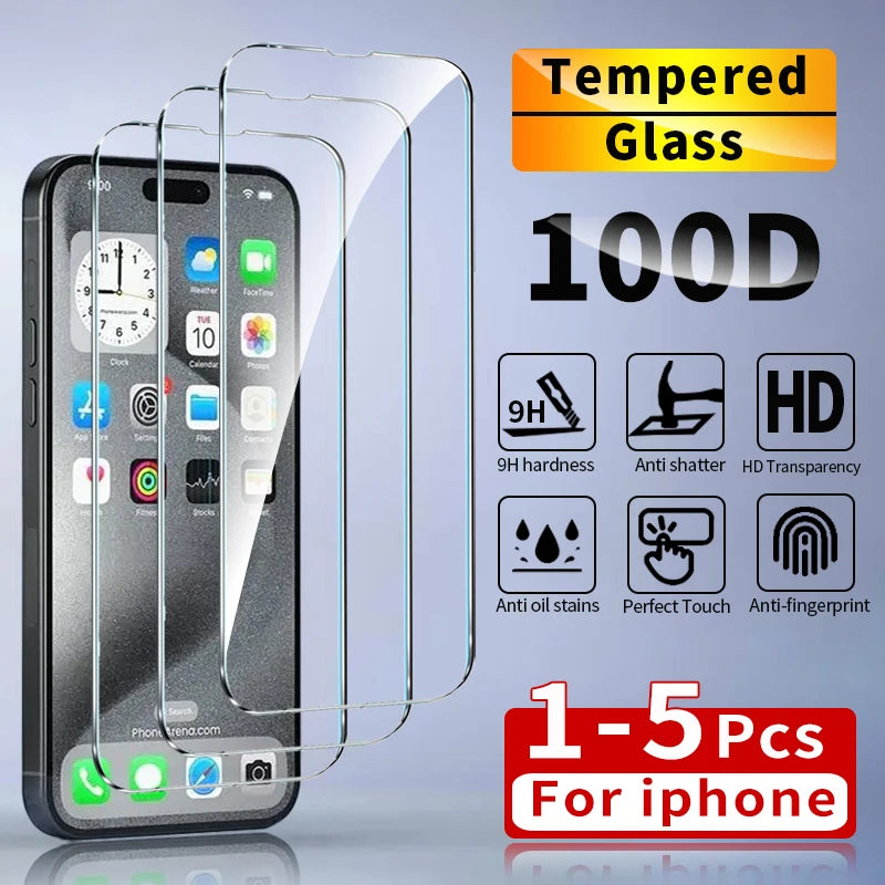 1-5Pcs Tempered Glass For iPhone 12 13 14 15 16 11 Pro Max Screen Protector For iPhone 7 8 SE2022 X XS XR Protective Glass Film