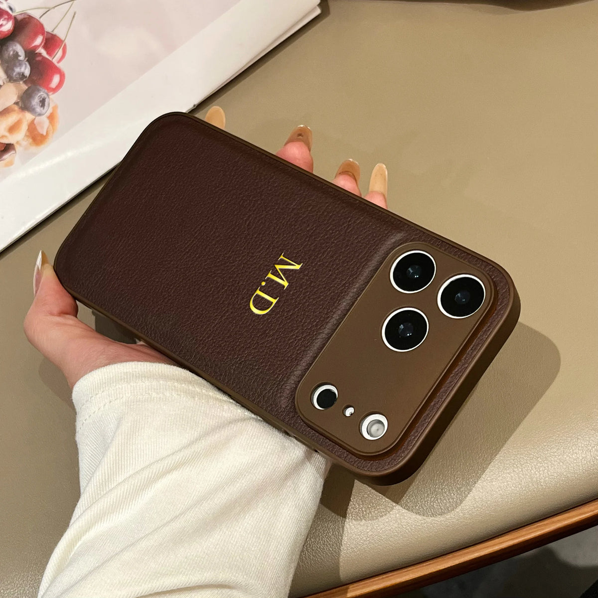 Personalized Customized Name Color Faux Leather Case For iPhone18 17 16 15 14 13 Pro Max Plus 17Air Hot Gold Foil Engraved Cover