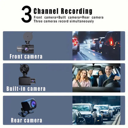 3 Channel Car DVR UHD 4K Dash Cam Three Way Camera DVRs Recorder Video Registrator Dashcam Camcorder Wiht 32G Card-Gift