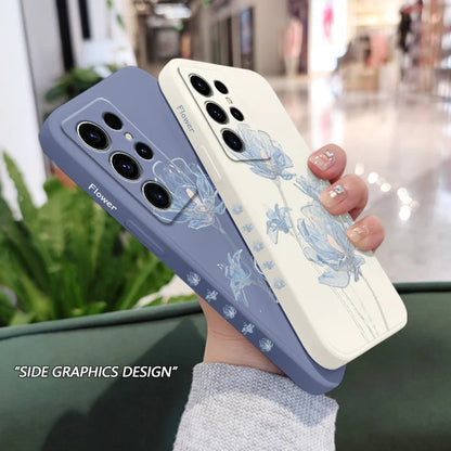 Simple Crystal Flower Phone Case For Samsung Galaxy S25 S24 S23 S22 S21 S20 S10 S10E Ultra Plus FE Note 20 Ultra 10 Plus Cover