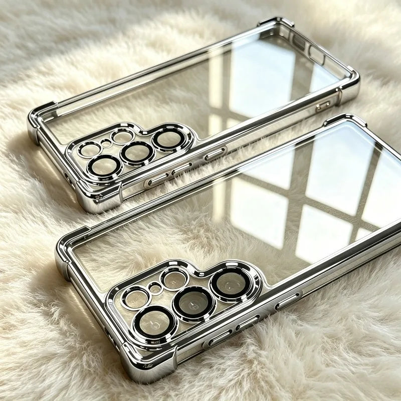 Luxury Plating Clear Phone Case for Samsung Galaxy S26 S25 S24 Ultra S 26 25 Plus S26Ultra Armor Bumper Shockproof Cases Cover