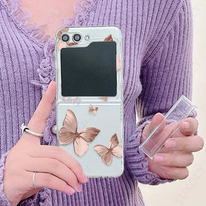 Butterfly Pattern Clear Case For Samsung Galaxy Z Flip 8 7 FE 6 5 4 3 5G Hard PC Folding Cover For Samsung Z Flip8 Flip7 Flip6