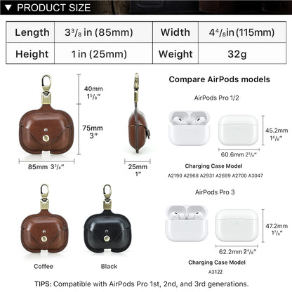 Genuine Leather Cover for AirPods Pro 3 Case AirPod Pro 2nd 1st Generation Bluetooth Wireless Headphones Charging Box with Hook