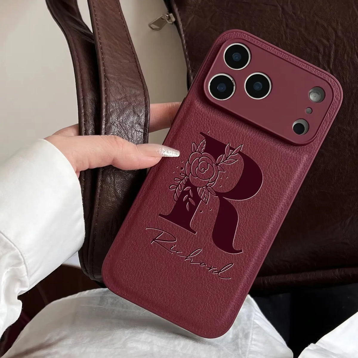 Personalized Custom Name Initial Custom Big Letter with Flowers Design Phone Case for iPhone18 17 16 15 14 13 Pro Max Plus Air