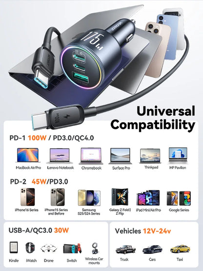 Joyroom 175W Car Charger PD 3.0 100W Super Fast Charging USB C Car Phone Adapter for MacBook Pro iPhone 17 Samsung Galaxy S25 24