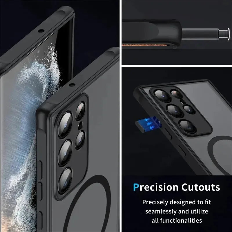 Luxury for Magsafe Wireless Charge Case For Samsung Galaxy S20 S21 S22 S23 S24 S25 Ultra FE A13 A14 Shockproof Matte Clear Case