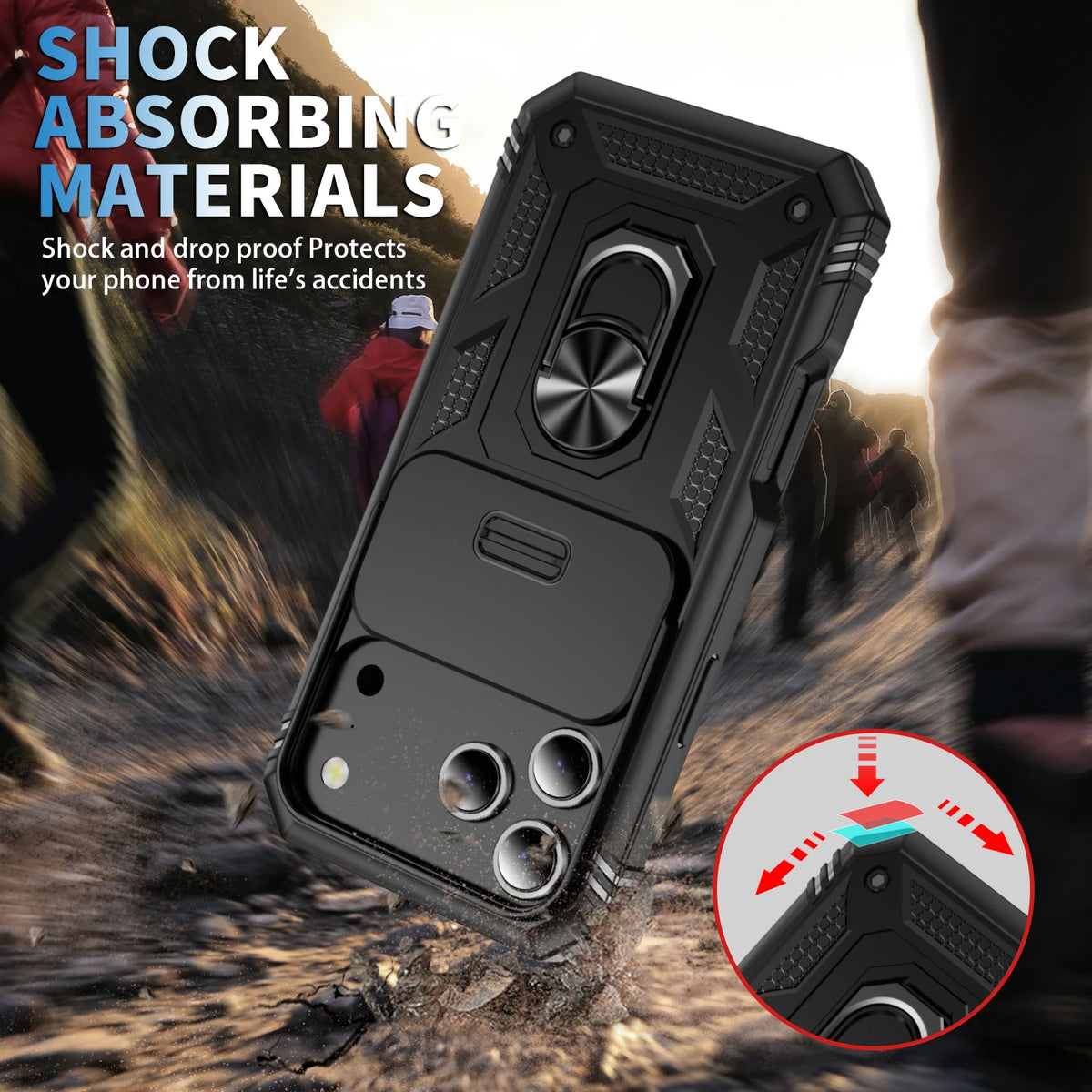 For iPhone 18 Pro Max 17 Air 16e 17 Pro Max 16 14 13 12 Slide Camera Case Heavy Duty Build in 360 Degree Rotate Kickstand Cover