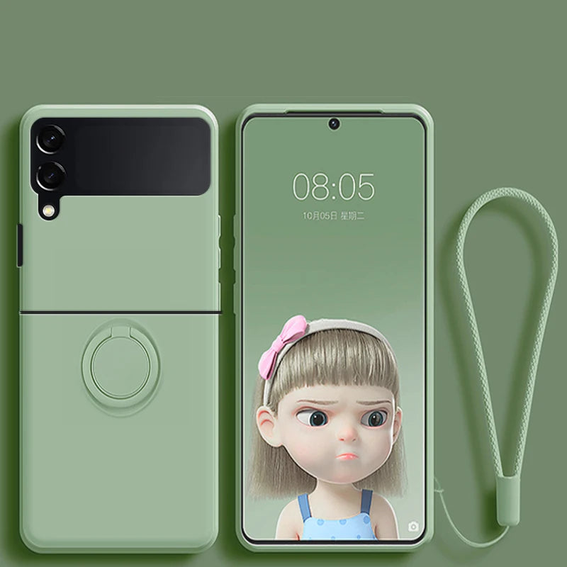 Luxury Liquid Silicone Ring Holder Magnetic Bracket Phone Case For Samsung Galaxy Z Flip 3 4 5 6 7 8 Flip8 Flip7 5G Back Cover