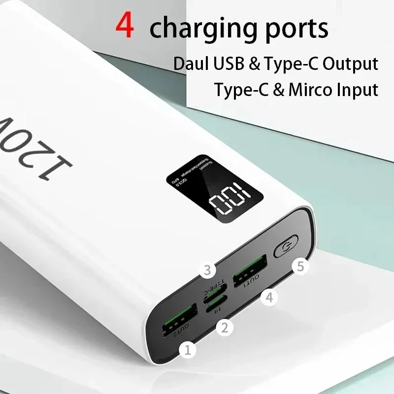 VIVO 500000mAh Power Bank 120W Super Fast Charging Powerbank LED Digital Display Portable External Battery For Iphone Samsung