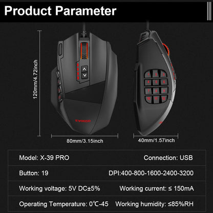 E-YOOSO X-39 USB Wired RGB Gaming Mouse 24000 DPI SG8960 19 buttons programmable game Optical mice for Computer PC Laptop