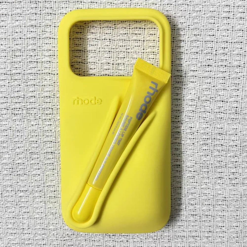 With Lipstick&Box Lip Gloss Holder Phone Case For iPhone Air 17 16 15 14 13 12 Pro Max Rhode Lipstick Trendy Silicone tpu Cover
