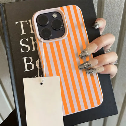 Colorful Stripe Pattern Lychee Soft Phone Case For iPhone 17 16 15 14 13 12 11 Pro Max 15 Plus 17 Air X Xs XR Silicone Cover