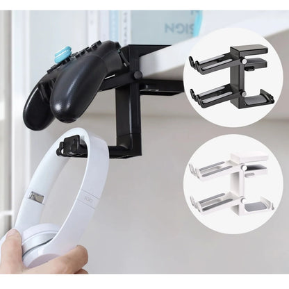 2-in-1 Controller Headphone Stand for Desk 2 Gamepad Hangers 360° Rotating Headset Holder Adjustable Clamp-on Under Desk Hook