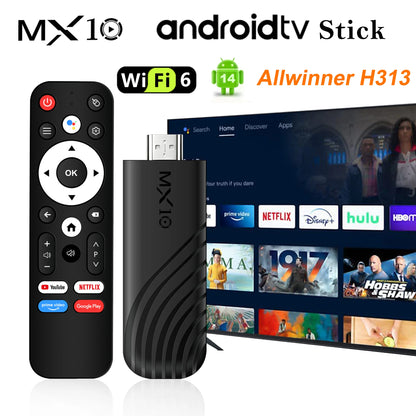Android 13 MX10 Stick Streaming TV Stick Quad Core Cortex A53 Mali G31 GPU 8GB 128GB WiFi6 Voice Control Dongle
