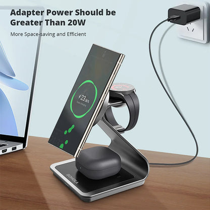 Bonola Magnetic 3 in 1 Wireless Charger Station for Samsung S24 Ultra/S25/26 Fast Charging Stand for Galaxy Watch 8/7/6/Earbuds