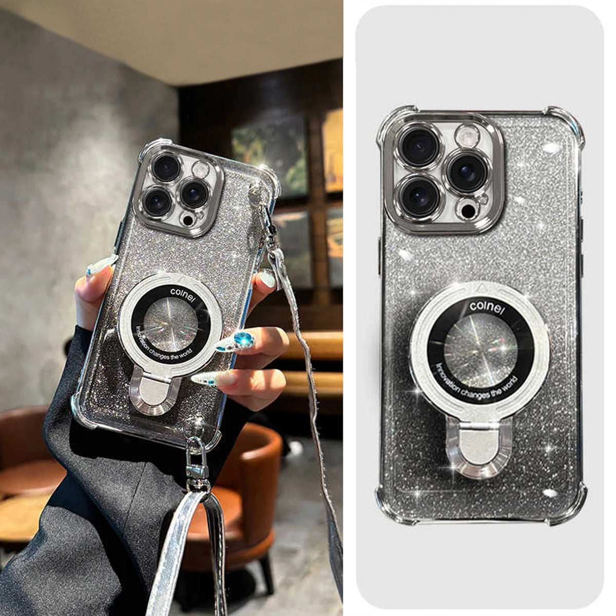 Wireless Charging Holder With Four Corner Anti Drop Phone Case With Lanyard for iPhone 17 16 15 14 13 12 11 Pro Max + Plus Cover