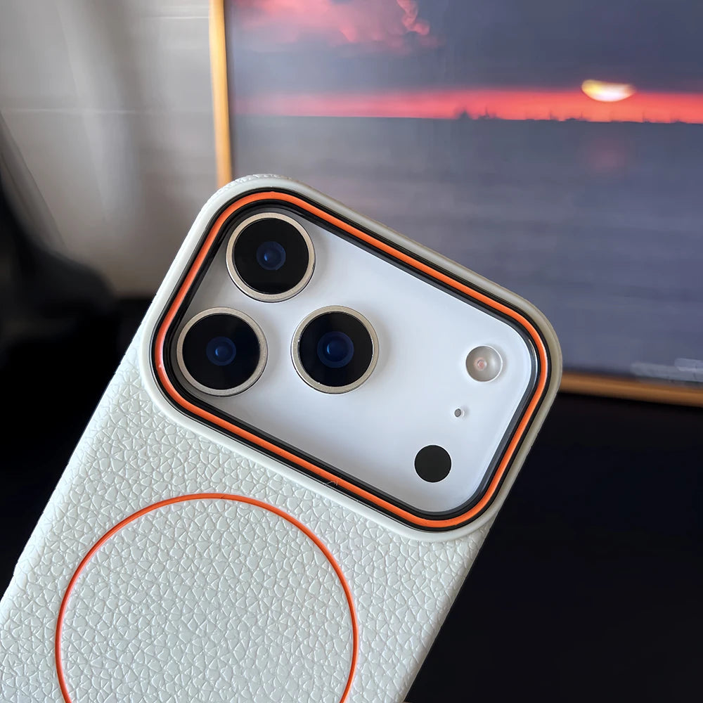 Frosted Hit Color Lichee Pattern Magnetic Phone Case For iPhone 17 Air 16 15 14 13 12 11 Pro Max Plus For Magsafe TPU Soft Cover