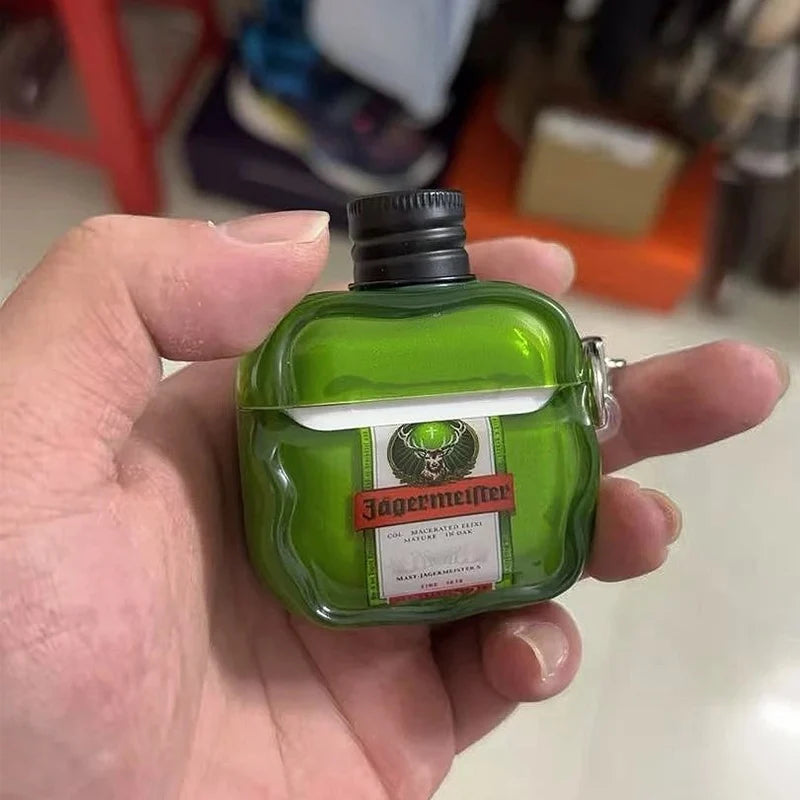 Green Wine Bottle Soft Protective Case For Airpods Pro 1/2/3/4 Pro 2 Cover Shockproof Earphones Case With Keychain Charging Box