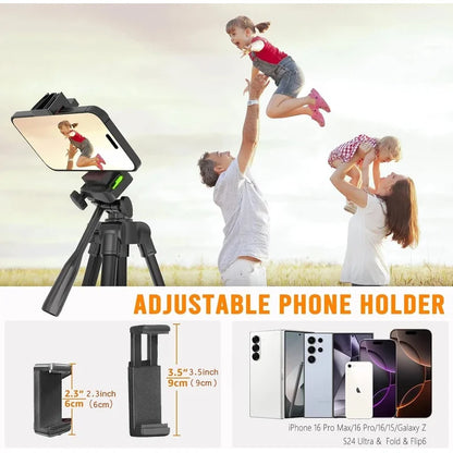 53 Inch Universal Tripod Stand with Bluetooth Remote Adjustable Height for Smartphone Camera Video Photography YouTube