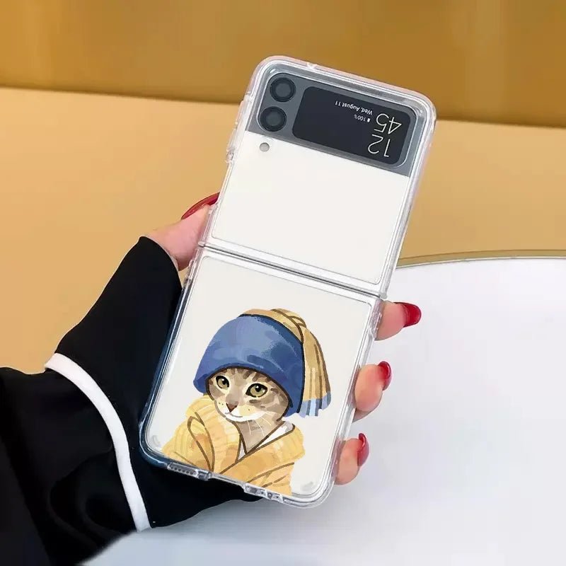 Retro Painting Van-Gogh Black Cat Case for Samsung Galaxy Z Flip 6 ZFlip7 Transaprent Cover for Samsung ZFlip 8 5 4 3 Fundas