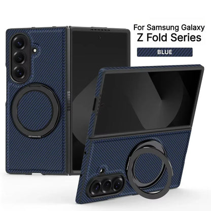 Business Carbon Fiber Texture Magnetic Case for Samsung Galaxy Z Fold 8 Ultra 7 6 5 4 for Magsafe Rotating Stand Protector Cover