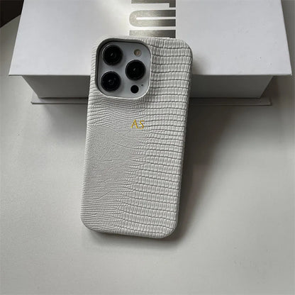 Personalise Gold Silver Initials Letters Leather Case For Iphone 15 12 14 13 16 17Pro Max 14 16 Plus Luxury Lizard PU Hard Cover