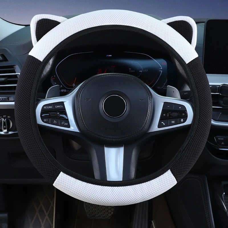 Cartoon Cat Ears Car Steering Wheel Cover Anti-slip Suitable For A Variety Of Models Sweat-absorbent Breathable Wear-resistant