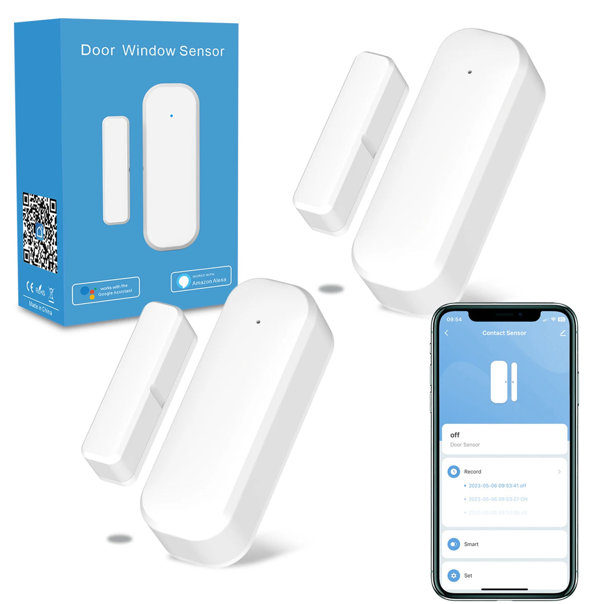 Tuya Door and Window Magnetic Smart Sensor with Zigbee and Wi-Fi connectivity, compatible with Alexa and Google Home