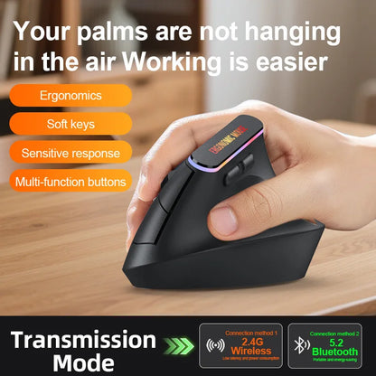 Portable Vertical Wireless Mouse Rechargeable 2.4G Bluetooth DPI Adjustable Low-noise Buttons Ergonomic Mouse for Desktop Laptop